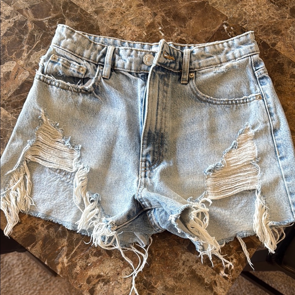 Zara Women’s Distressed High Waisted Denim Shorts - Size 2 / EUR 34